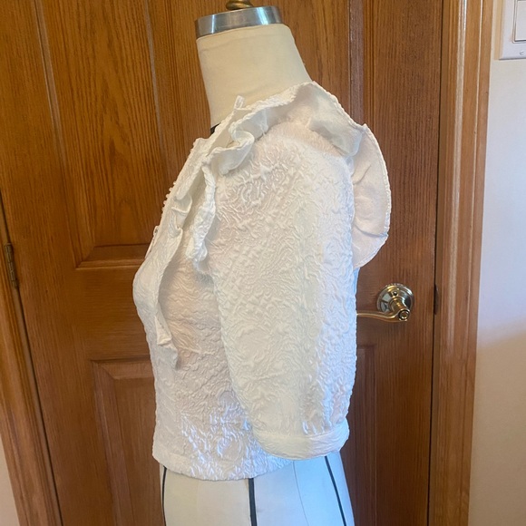 ZARA White Textured Crop Top With Rhinestone Zip | Size: S - Picture 2 of 5